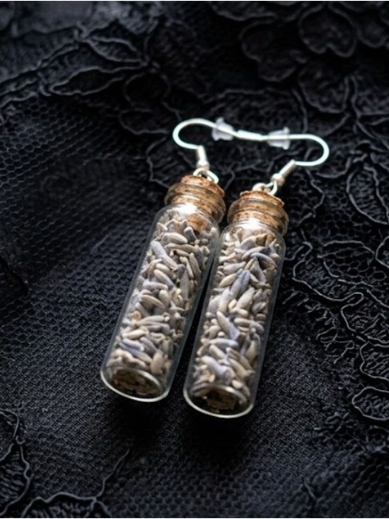 ADSICK🤍 Jewelry - Dried Lavender Flower Filled Glass Spell Bottle Drop Earrings